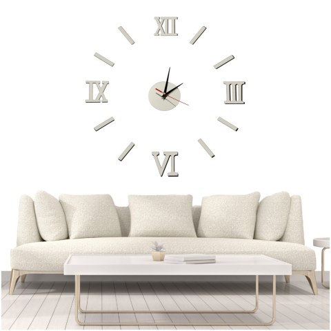 Zegar Ścienny naklejany DIY regulowany rzymski srebrny 130cm Zegar Ścienny naklejany DIY regulowany rzymski srebrny 130cm