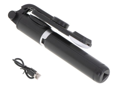 Kijek do selfie lampka LED statyw tripod czarny Kijek do selfie lampka LED statyw tripod czarny