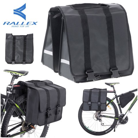 RALLEX Torba sakwa rowerowa podwójna dwukomorowa boczna na rower bagażnik 35L RALLEX Torba sakwa rowerowa podwójna dwukomorowa boczna na rower bagażnik 35L